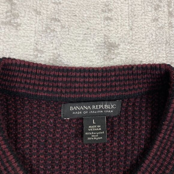 Banana Republic Sweater Italian Yarn Wool Crew Neck Red Raglan Mens Size Large - Picture 3 of 5